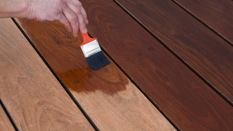 staining hardwood patio decking